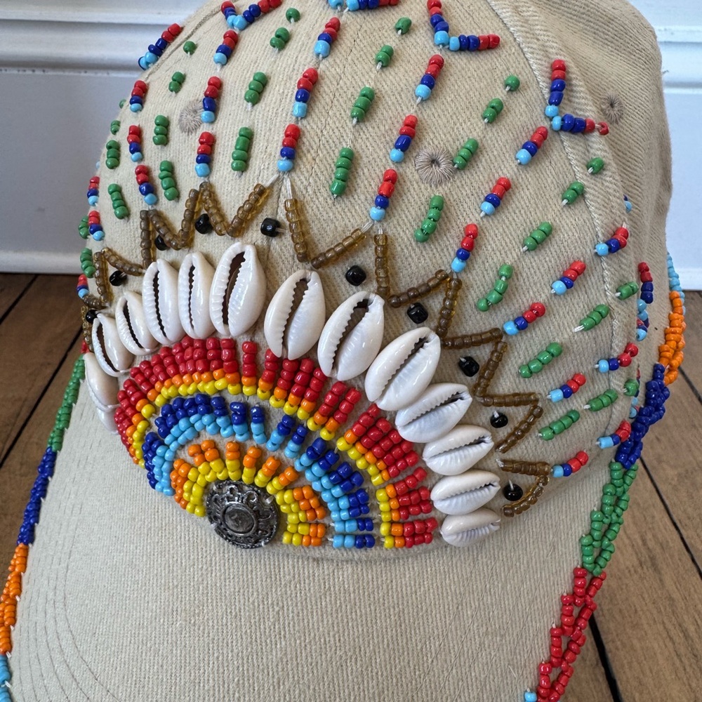 Boho Rainbow Sun Beaded Shell Beach Baseball Hat - Picture 5 of 9